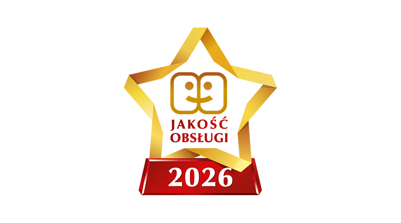 Obrazek prezentuję logo nagrody Jakość Obsługi za rok 2026.
